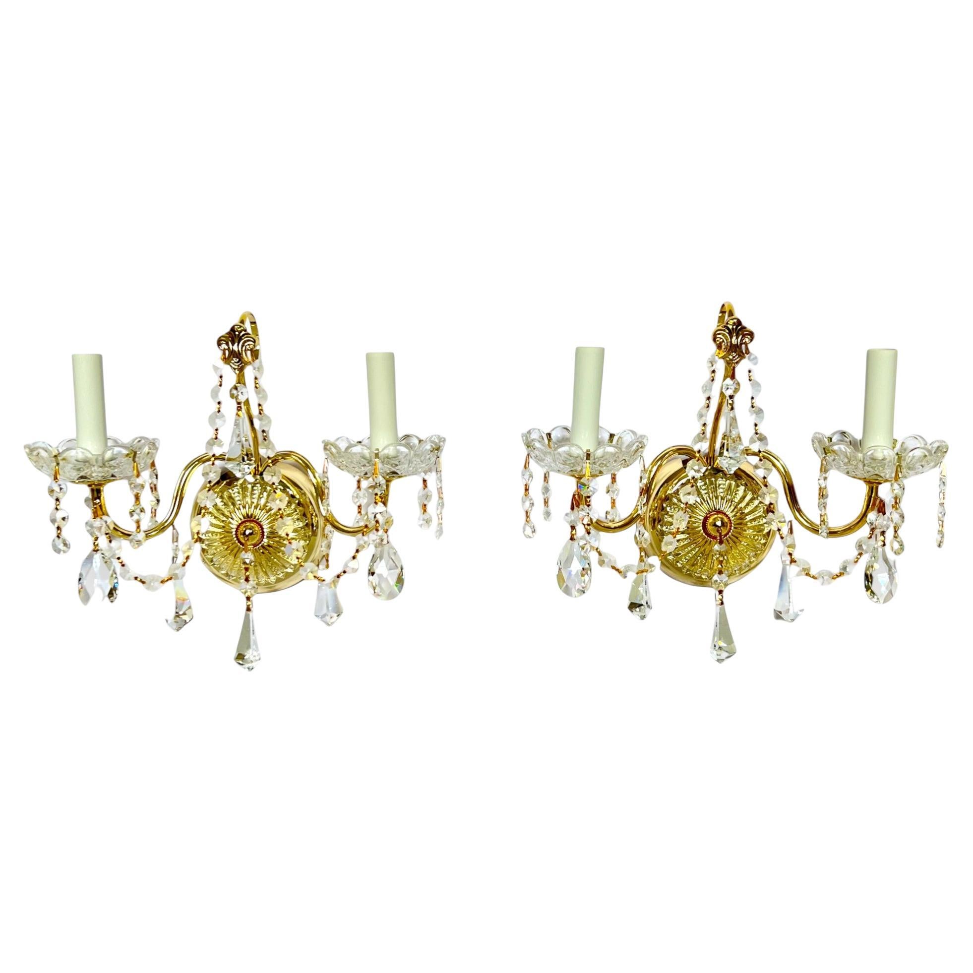 Late 20th Century Schonbek Crystal Gold Wall Sconces, a Pair