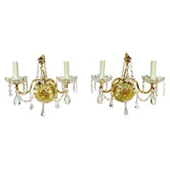 Late 20th Century Schonbek Crystal Gold Wall Sconces, a Pair
