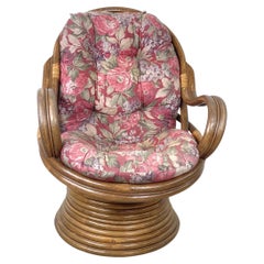 Late 20th Century Sculptural Bentwood and Rattan Swivel Lounge Chair