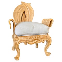 Late 20th Century Sculptural Carved Wood custom Upholstered Side Chair