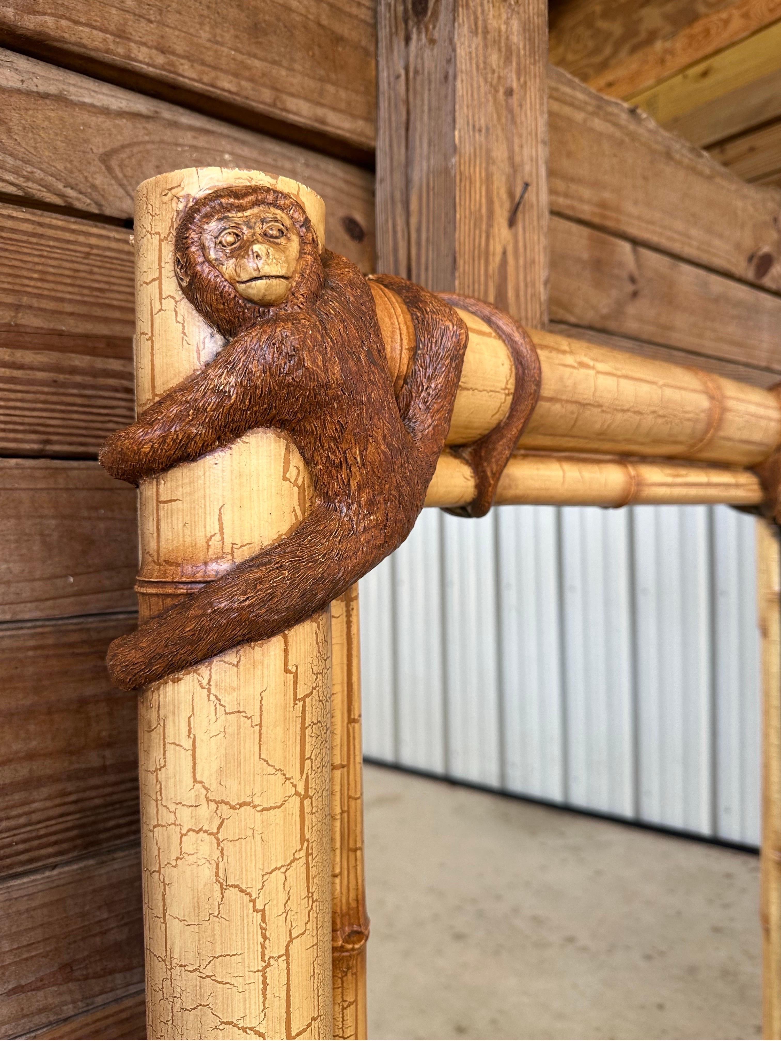 Late 20th Century Sculptural Faux Bamboo Monkey Wall Mirror 6
