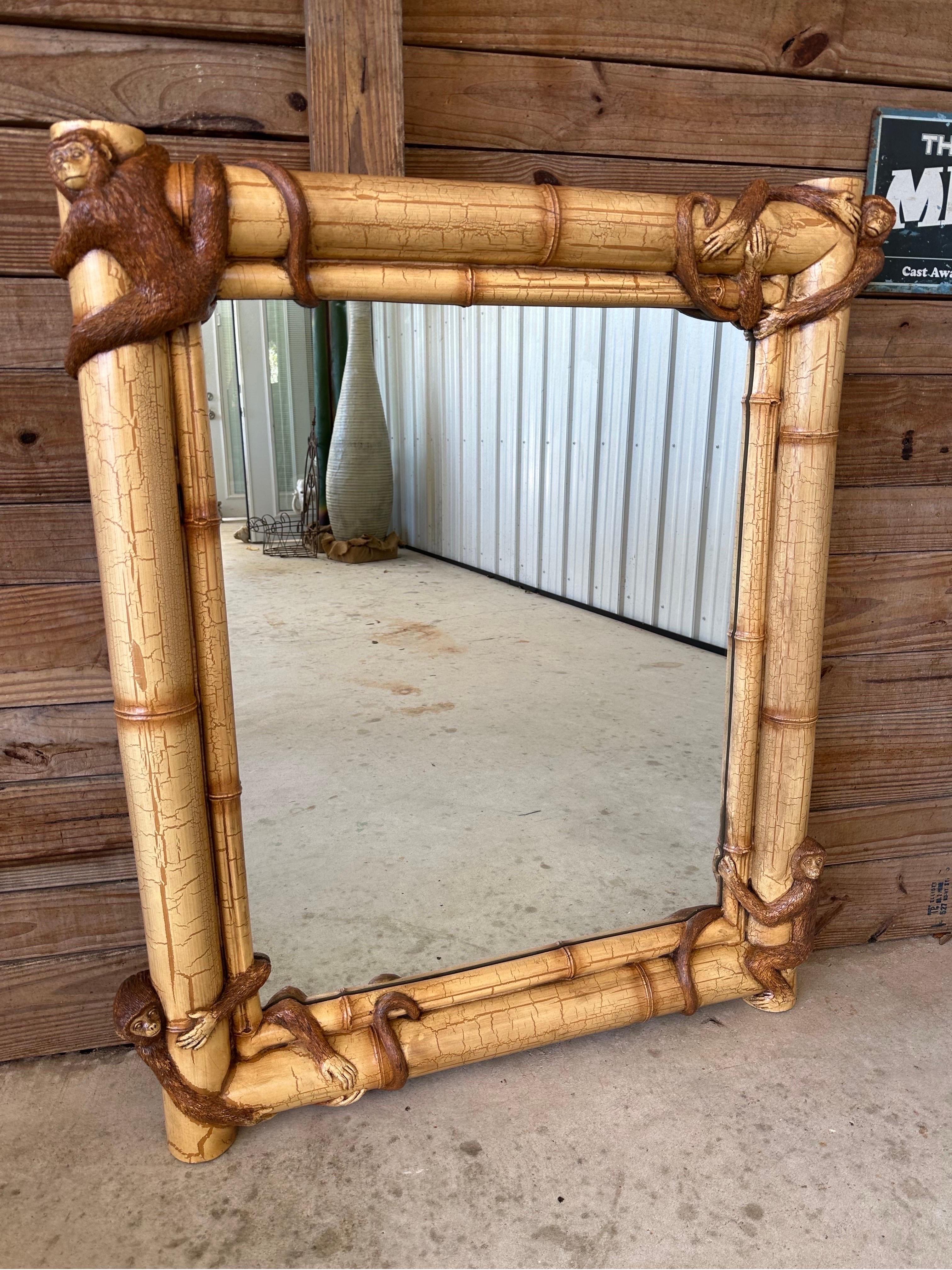 Late 20th Century Sculptural Faux Bamboo Monkey Wall Mirror 8