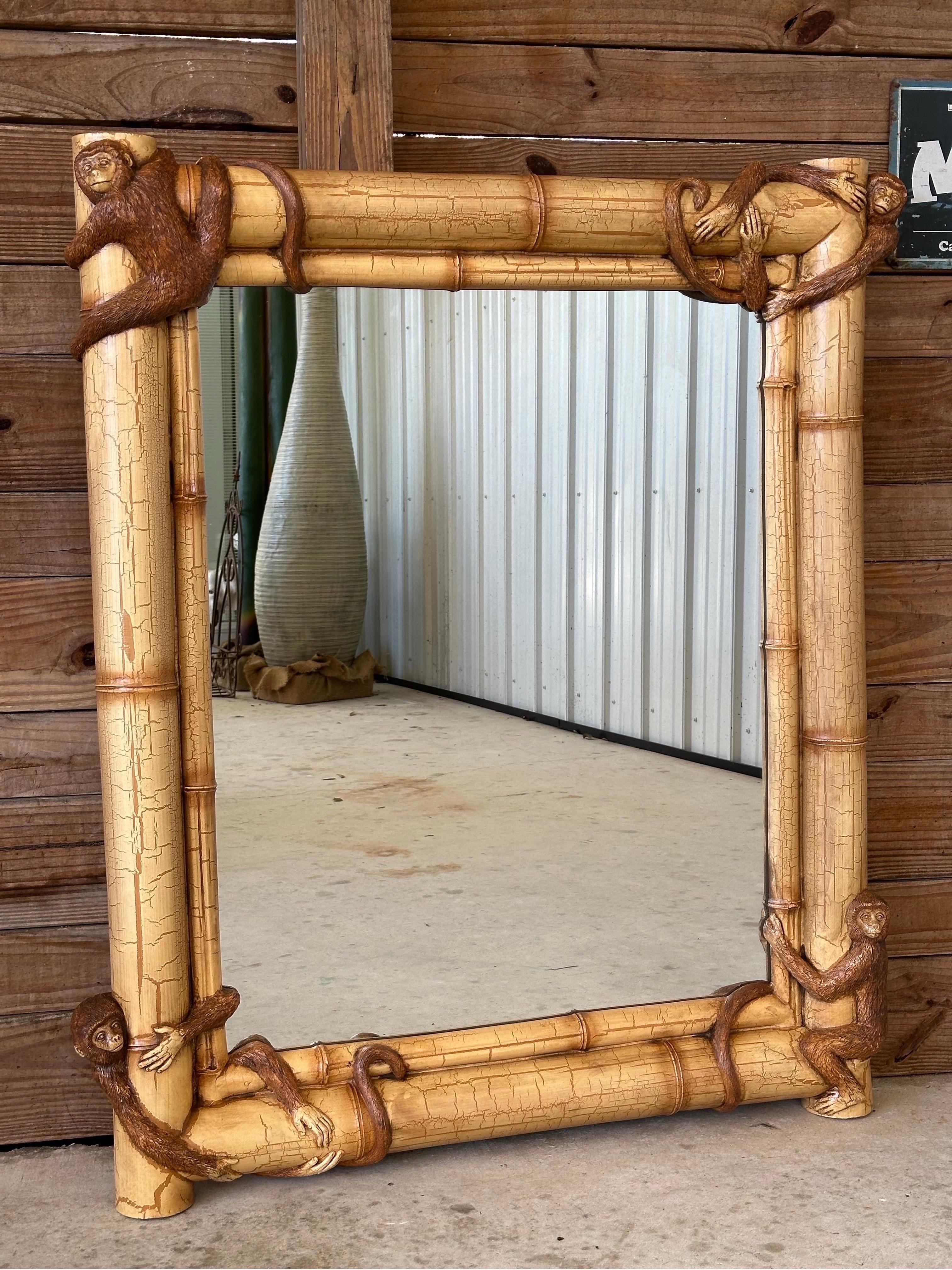 Late 20th Century Sculptural Faux Bamboo Monkey Wall Mirror 10