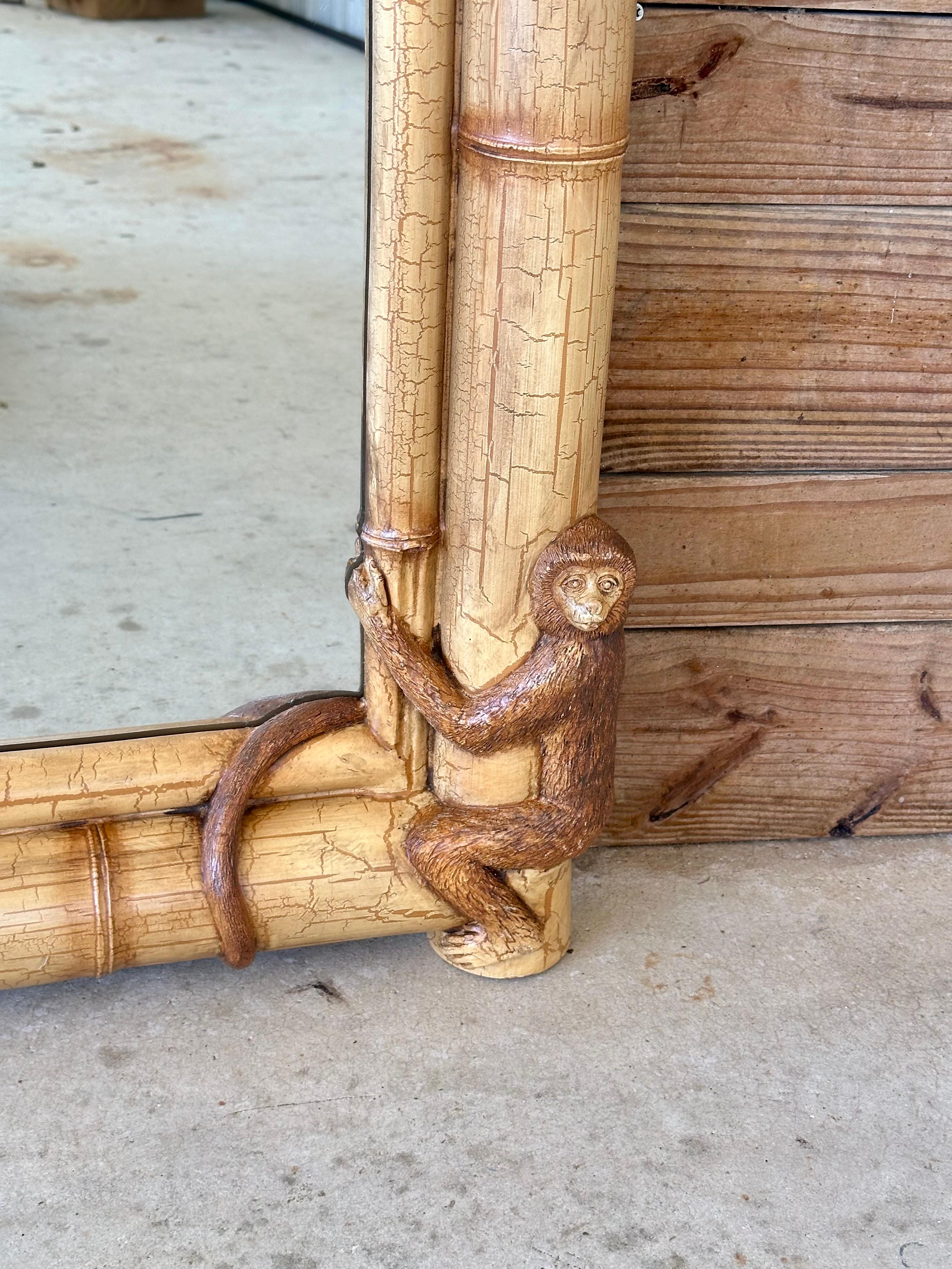 Late 20th Century Sculptural Faux Bamboo Monkey Wall Mirror 2