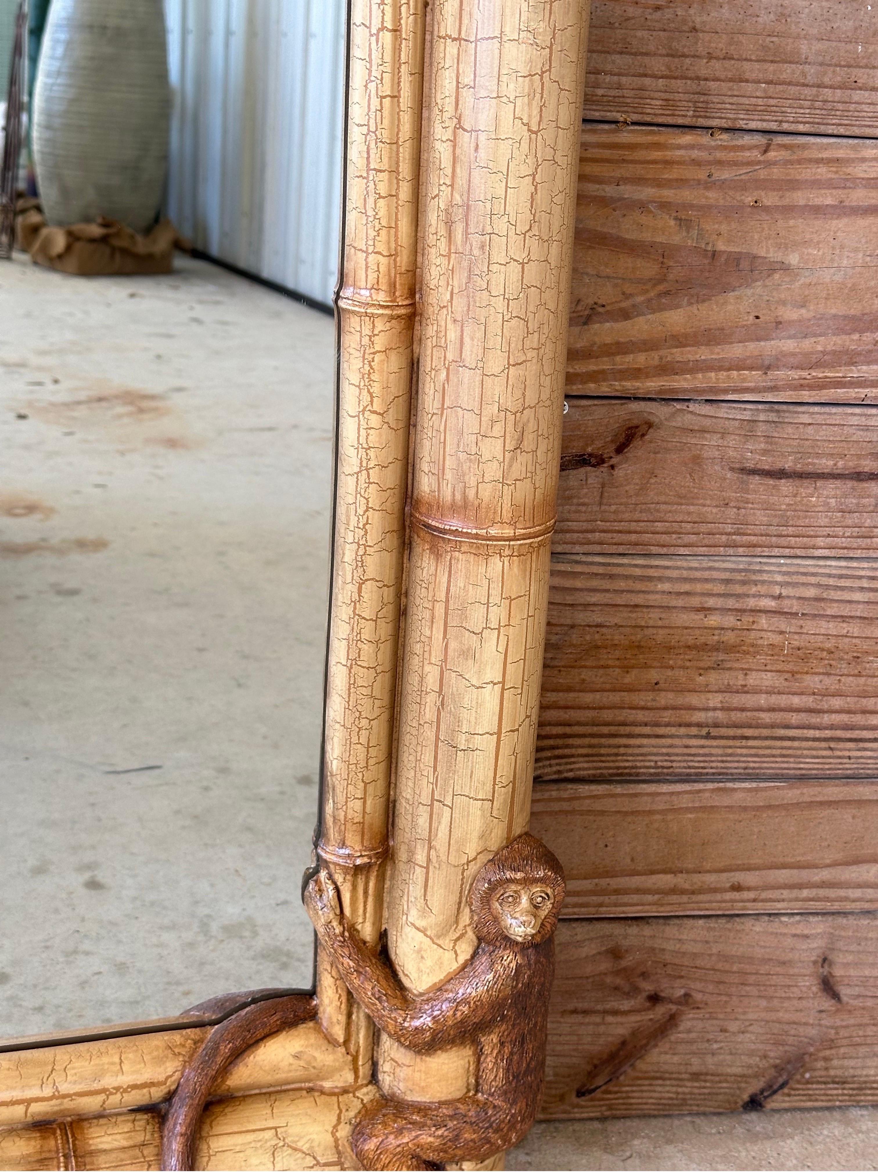 Late 20th Century Sculptural Faux Bamboo Monkey Wall Mirror 3