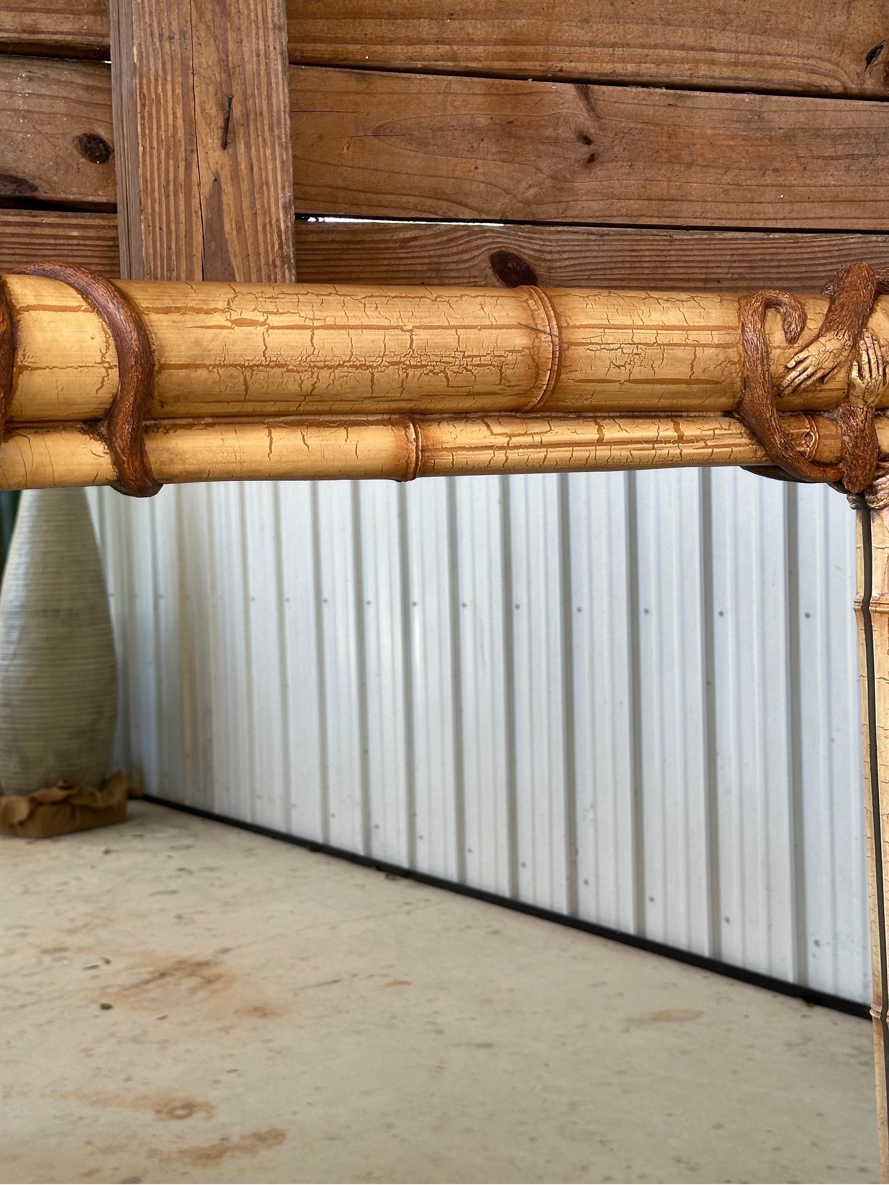 Late 20th Century Sculptural Faux Bamboo Monkey Wall Mirror 4