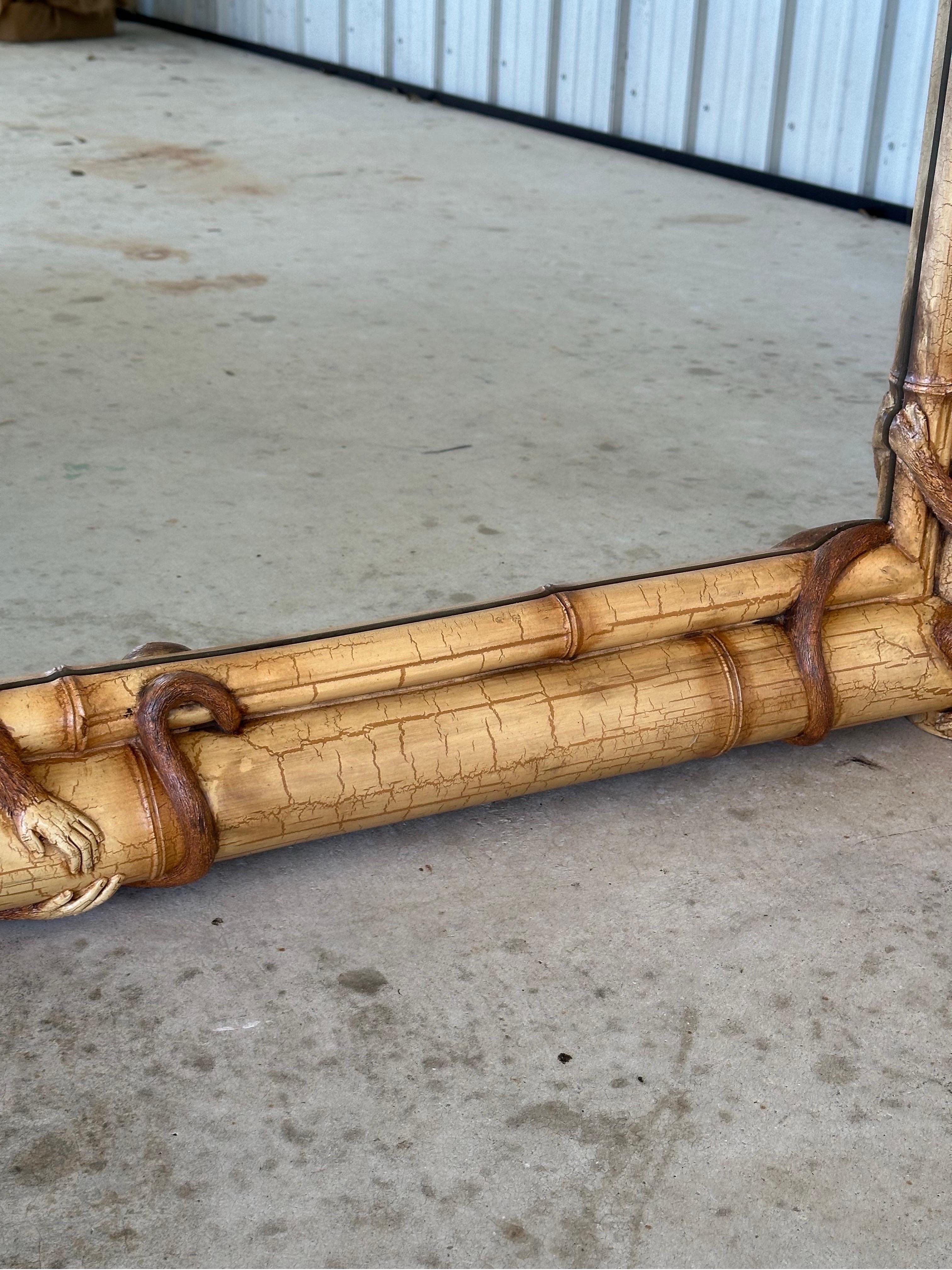 Late 20th Century Sculptural Faux Bamboo Monkey Wall Mirror 5
