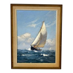 Late 20th Century Seascape Oil Painting "Sailboat on the Sea" by Charles Vickery