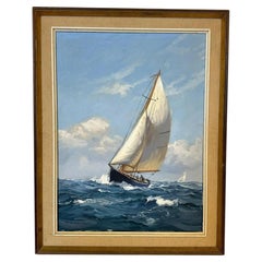 Late 20th Century Seascape Oil Painting "Sailboat on the Sea" by Charles Vickery