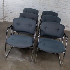 Late 20th Century Set of 6 Chrome Cantilever Chairs Gray Fabric by United Chair