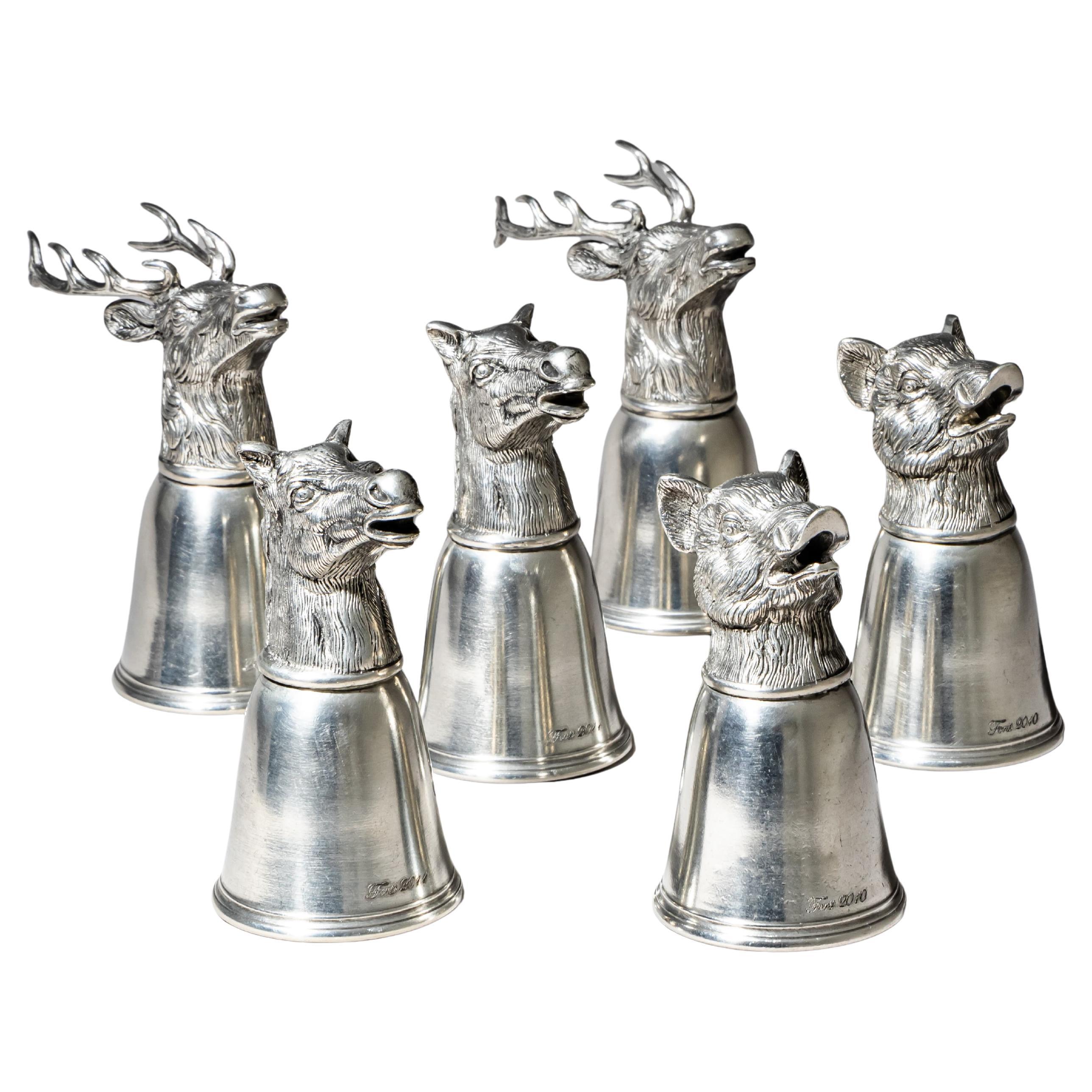 Late 20th Century Set of Six Pewter Stirrup Cups by Forst, Italy For Sale