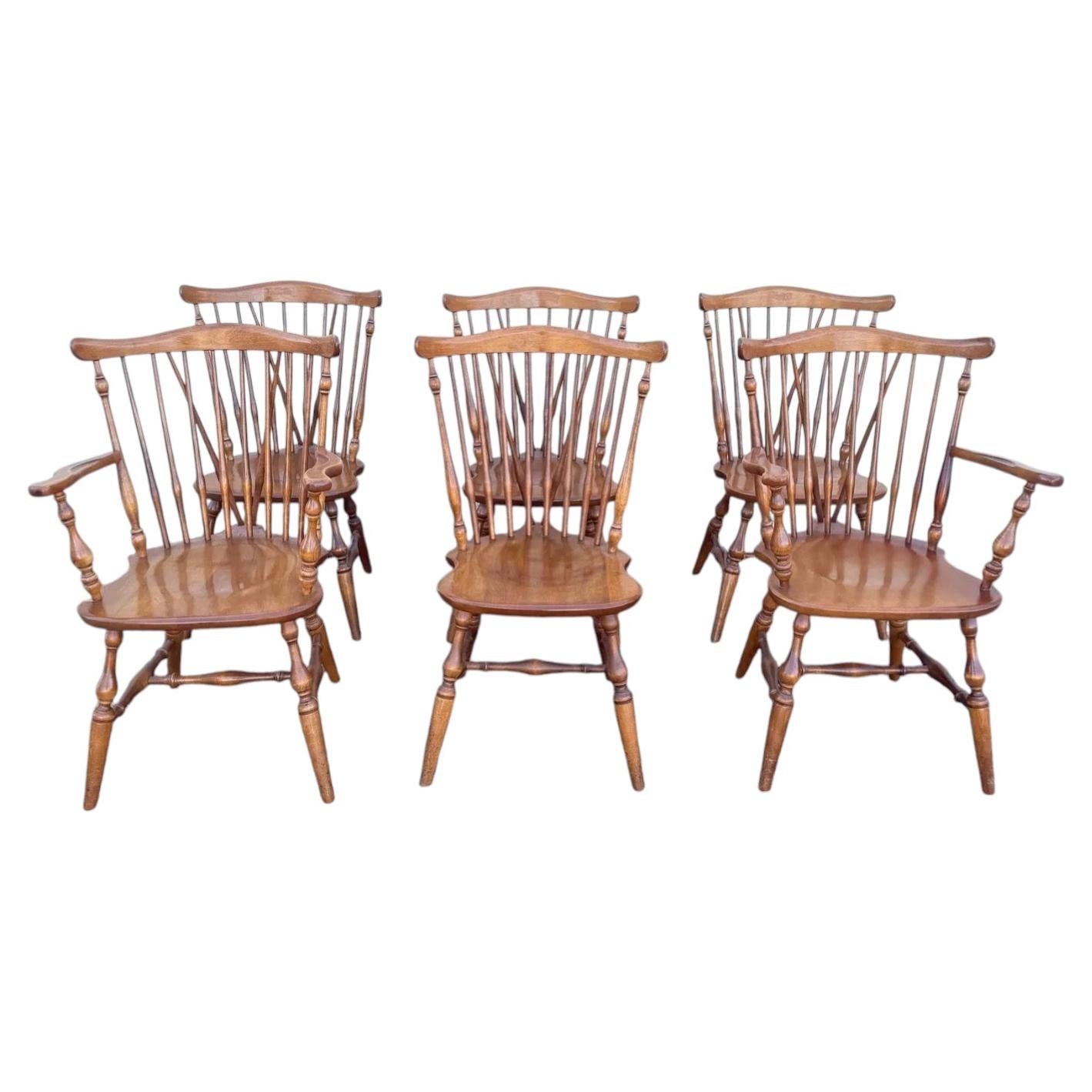 Late 20th Century Set of Six Windsor Style Oak Dining Chairs
