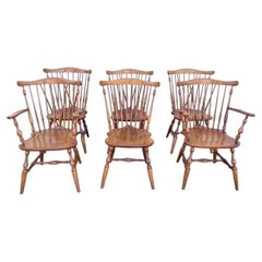 Late 20th Century Set of Six Windsor Style Oak Dining Chairs