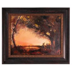 Peinture à l'huile de paysage signée, œuvre d'art décorative sur toile encadrée