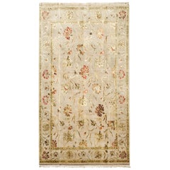 Late 20th Century Silk and Wool Hand Knotted Relief Rug Color Flowers in Beige