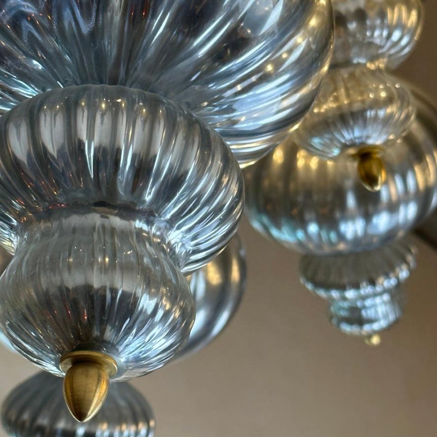 Late 20th Century Silver Blown Murano Glass Elements & Brass Sputnik Chandelier For Sale 7