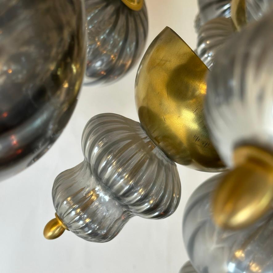 Late 20th Century Silver Blown Murano Glass Elements & Brass Sputnik Chandelier For Sale 8