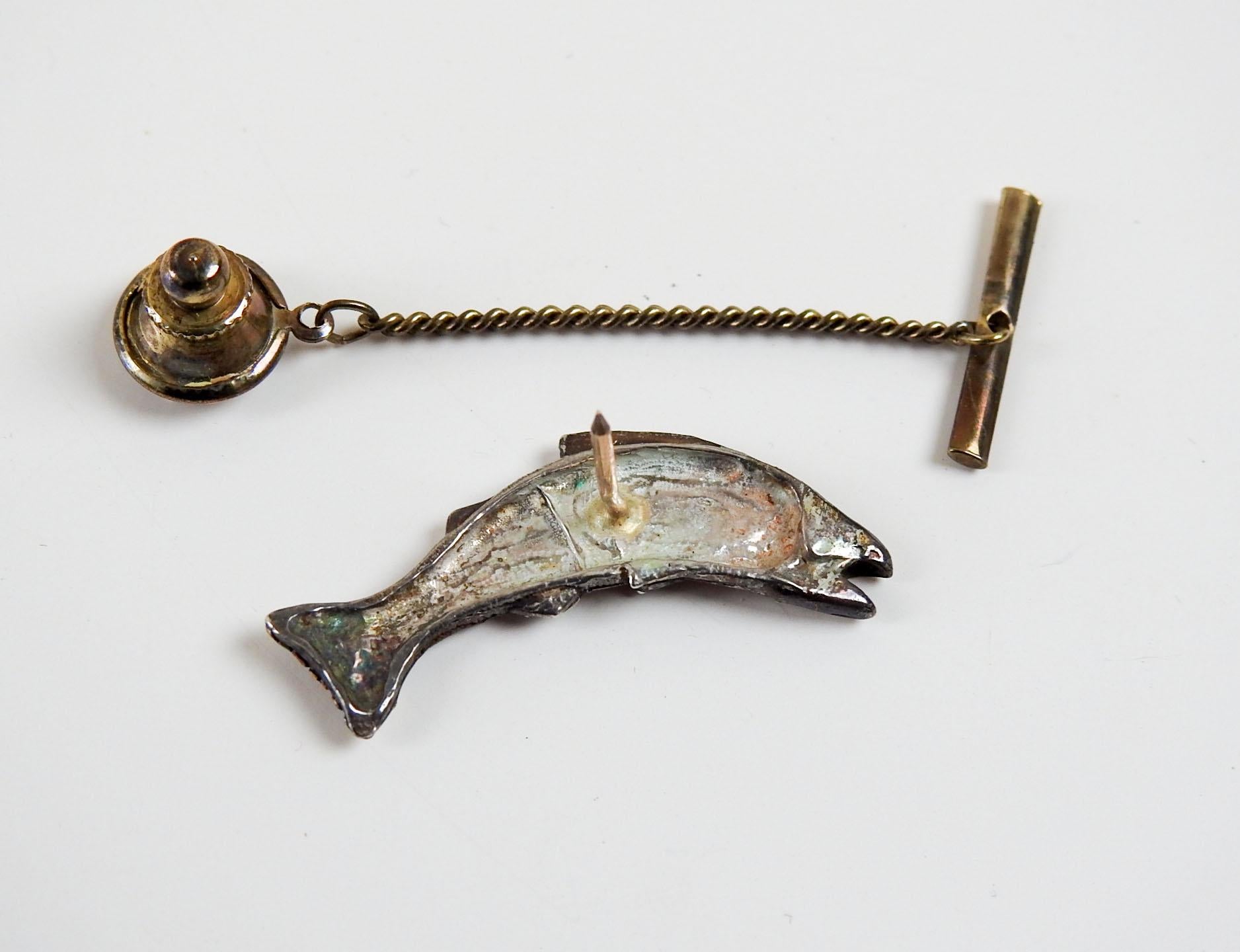 Rustic Late 20th Century Silver & Gold Fish Tie Tack Studio Made For Sale