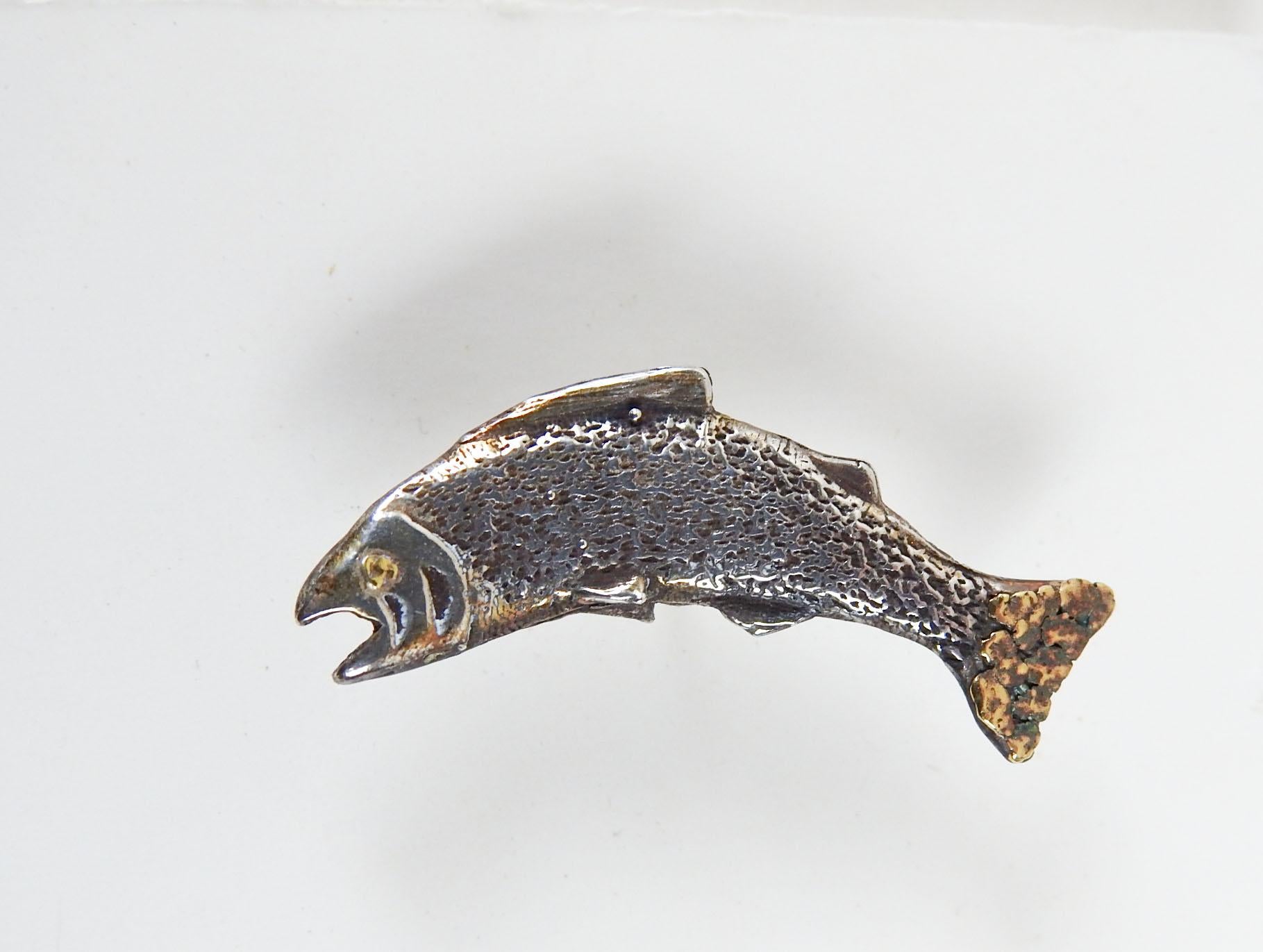 Hand-Crafted Late 20th Century Silver & Gold Fish Tie Tack Studio Made For Sale