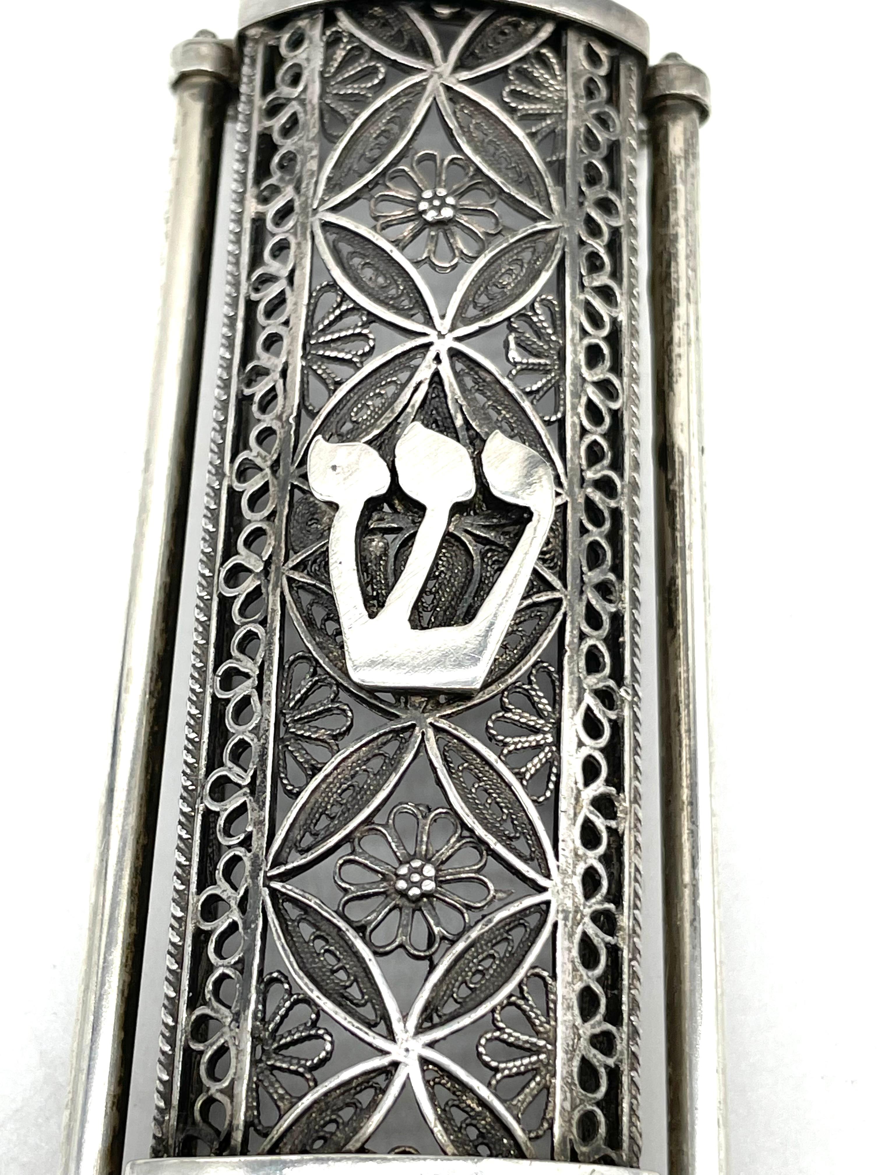 Late 20th Century Silver Mezuzah Case by Cahim Gershi In Excellent Condition In New York, NY