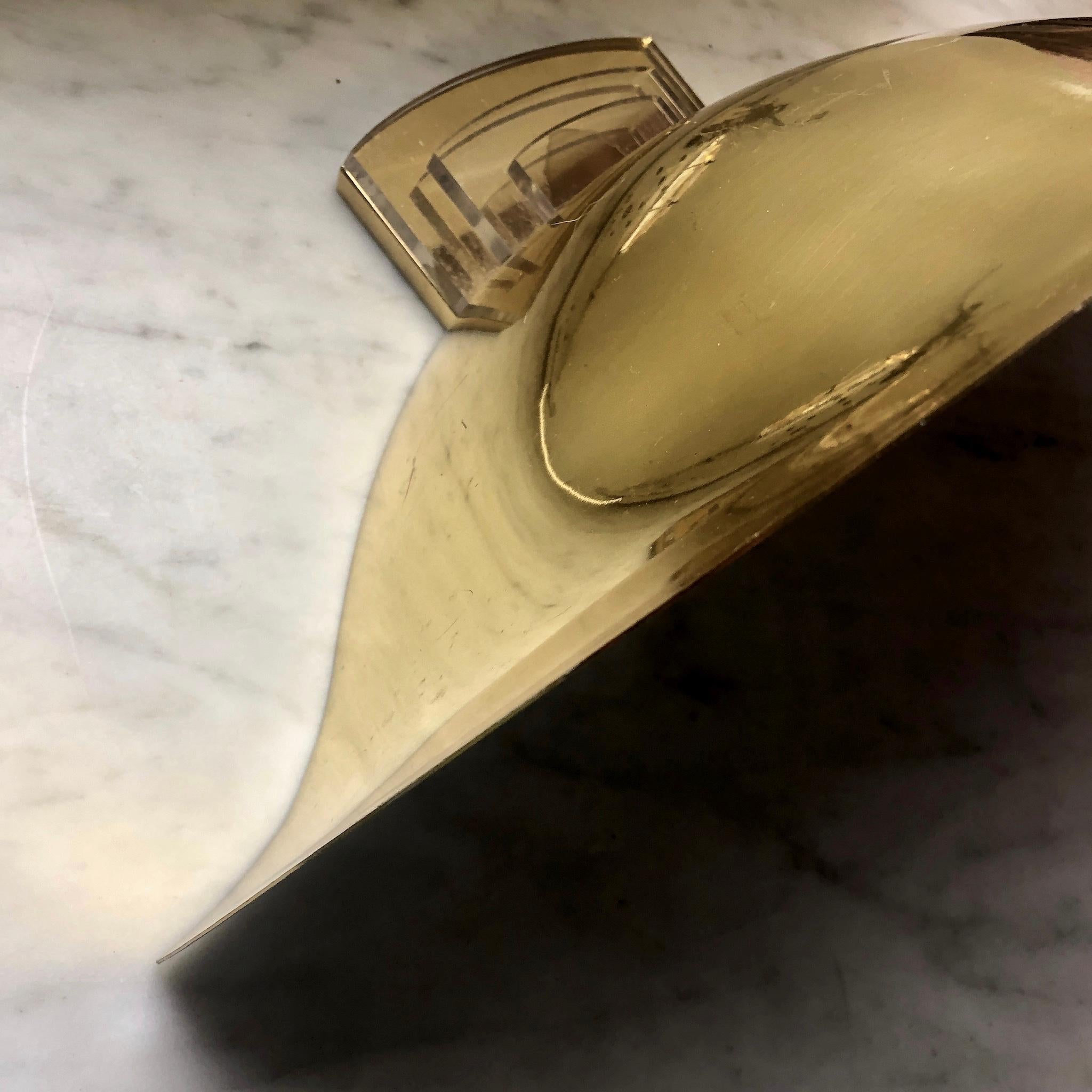 Late 20th Century Six Space Age Gold Metal and Transparent Lucite Sconces For Sale 1