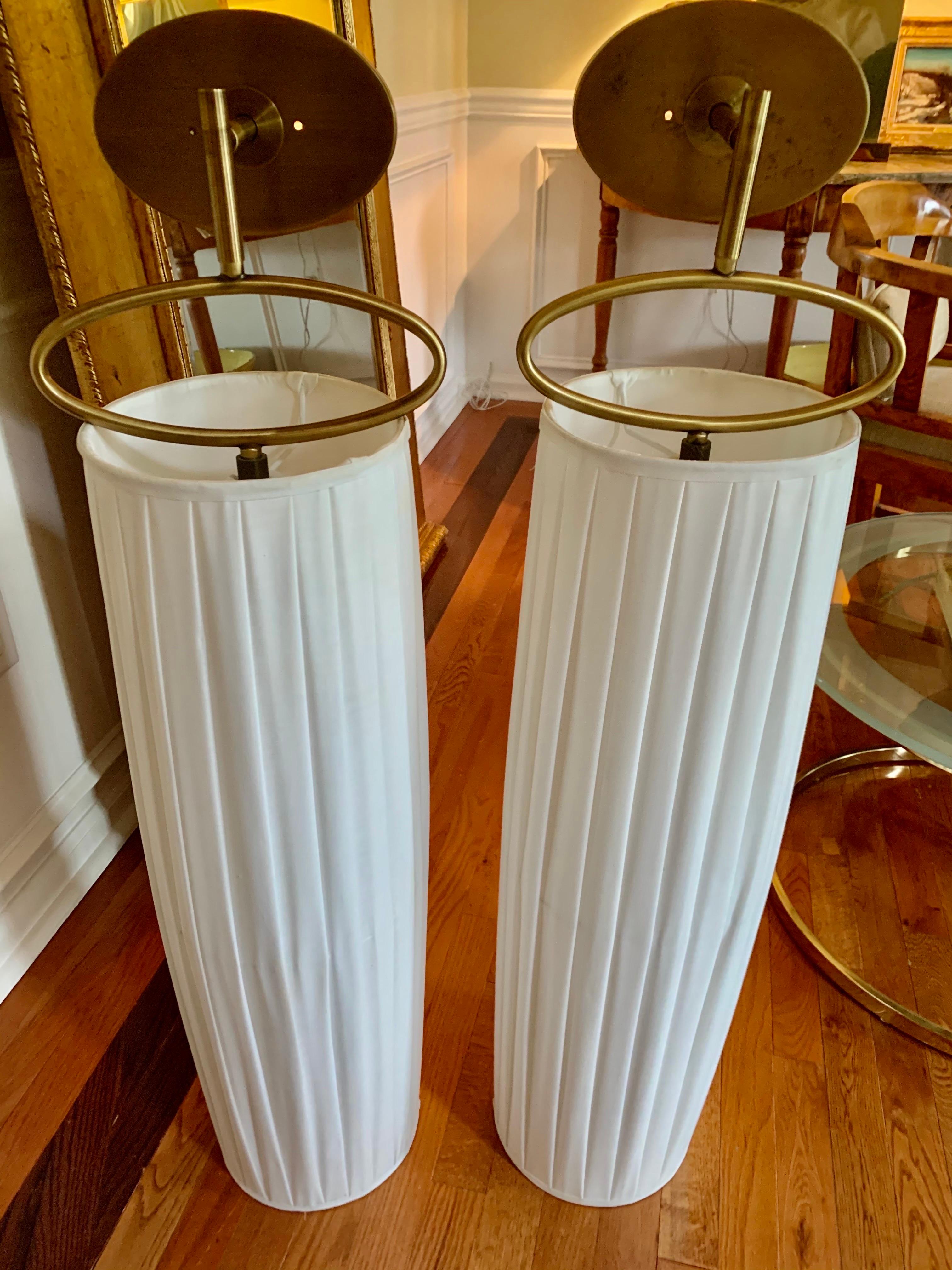 Late 20th Century Solid Brass Sconces with Pleated Shades, a Pair In Good Condition In Doylestown, PA
