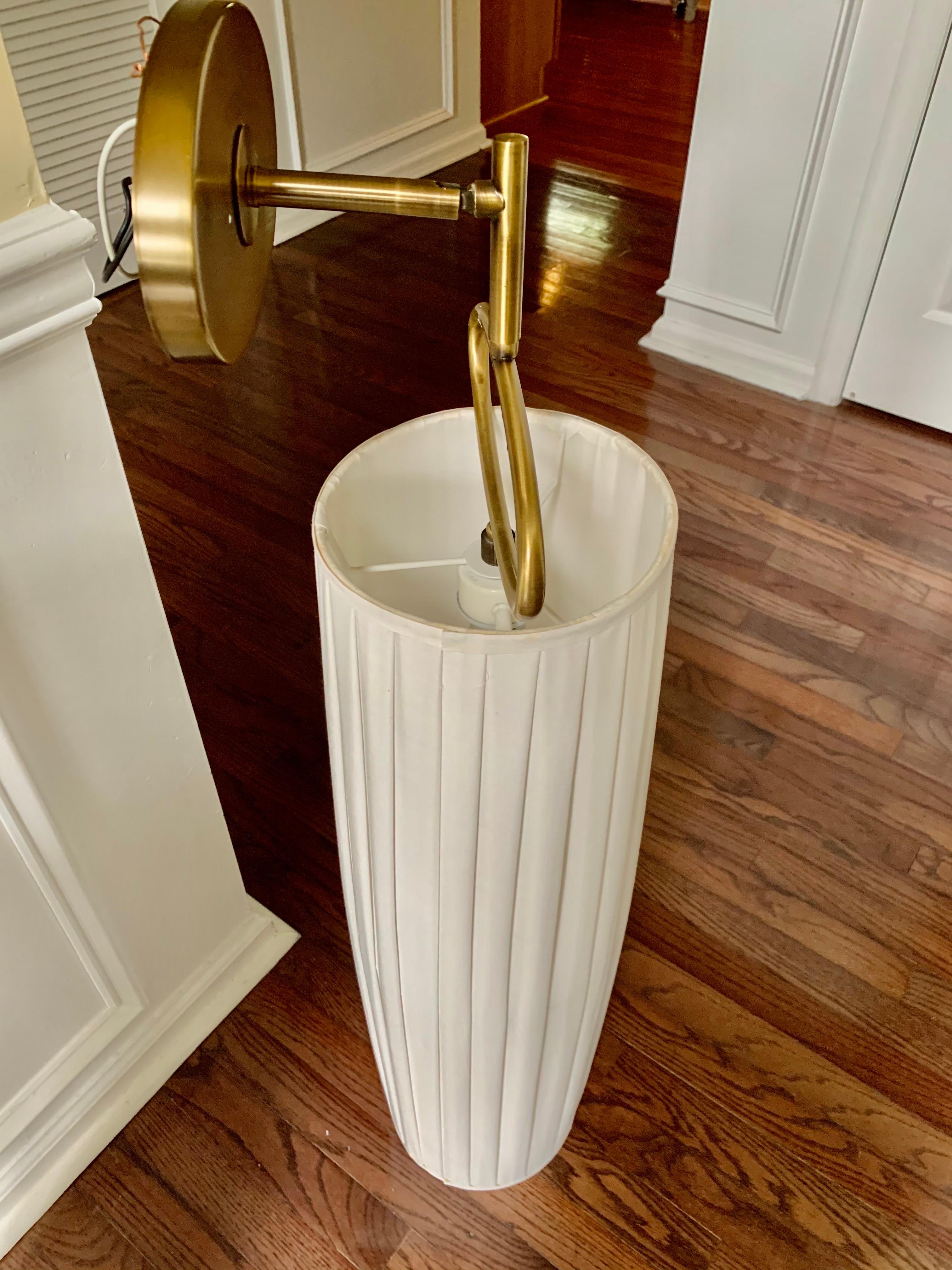 Late 20th Century Solid Brass Sconces with Pleated Shades, a Pair 2