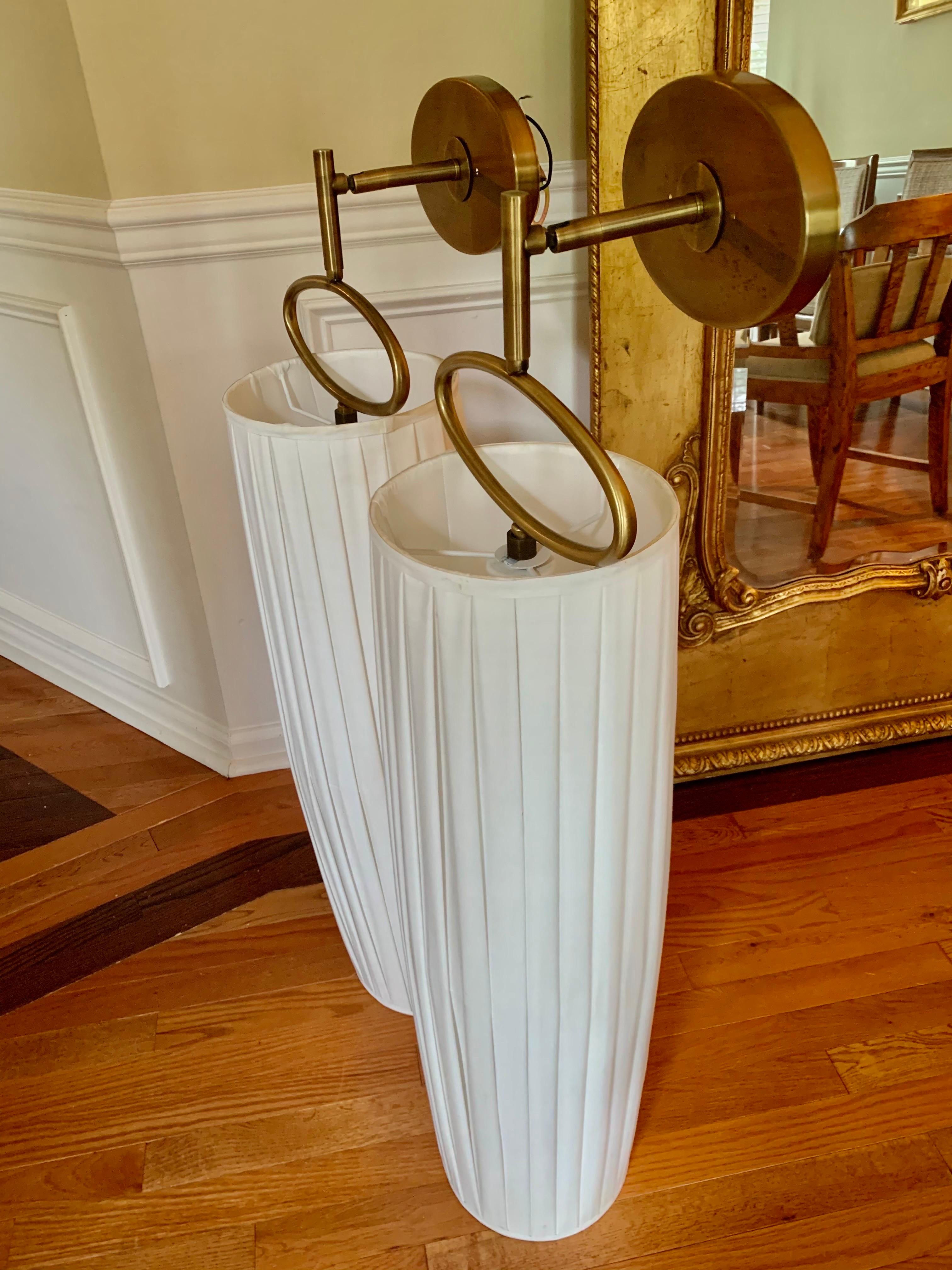 Late 20th Century Solid Brass Sconces with Pleated Shades, a Pair 3