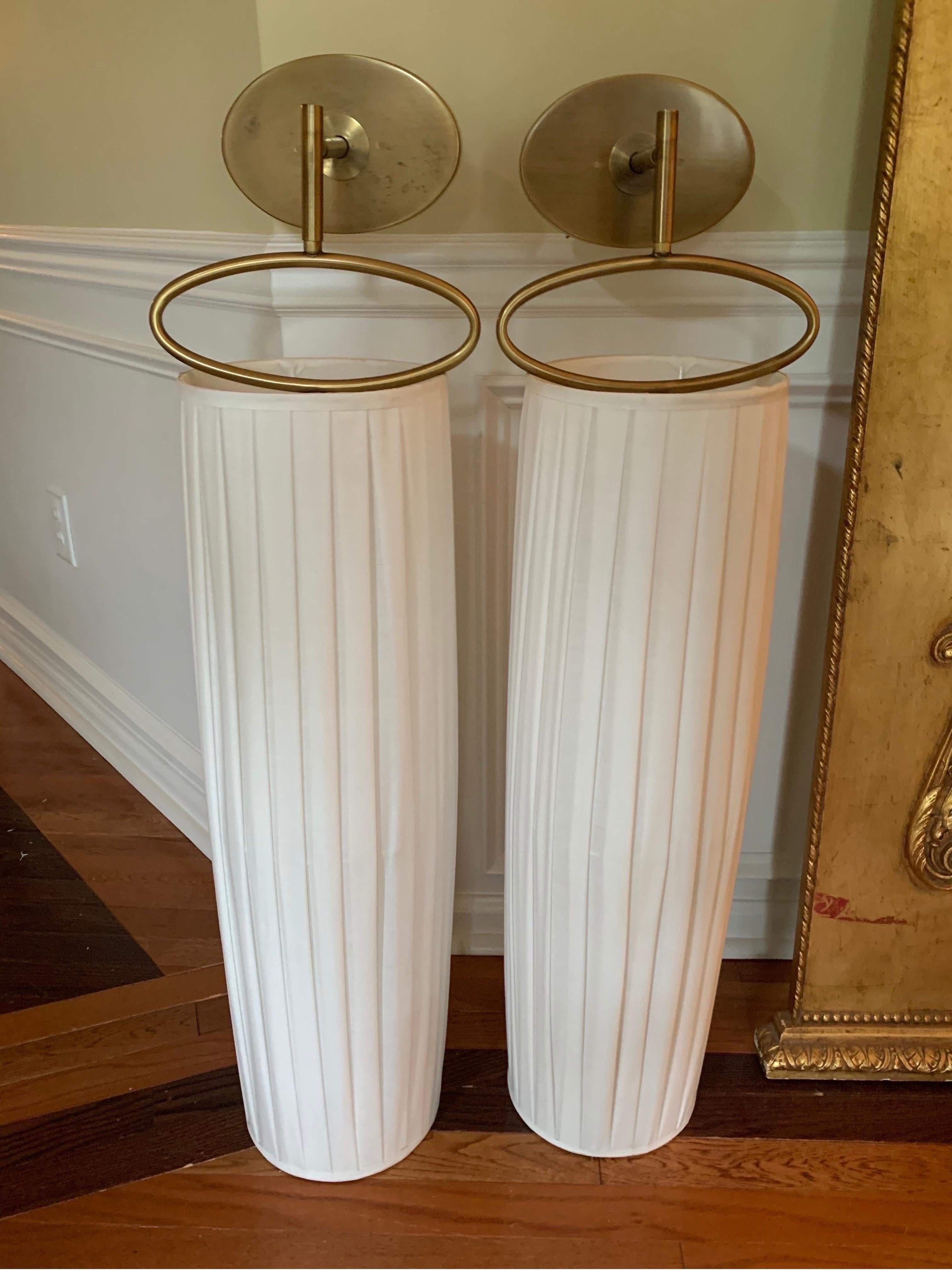 Late 20th Century Solid Brass Sconces with Pleated Shades, a Pair 4