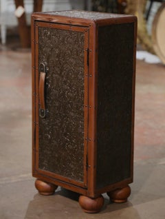 Vintage Spanish Embossed Leather Trunk-Form Cabinet on Bun Feet, circa 1990