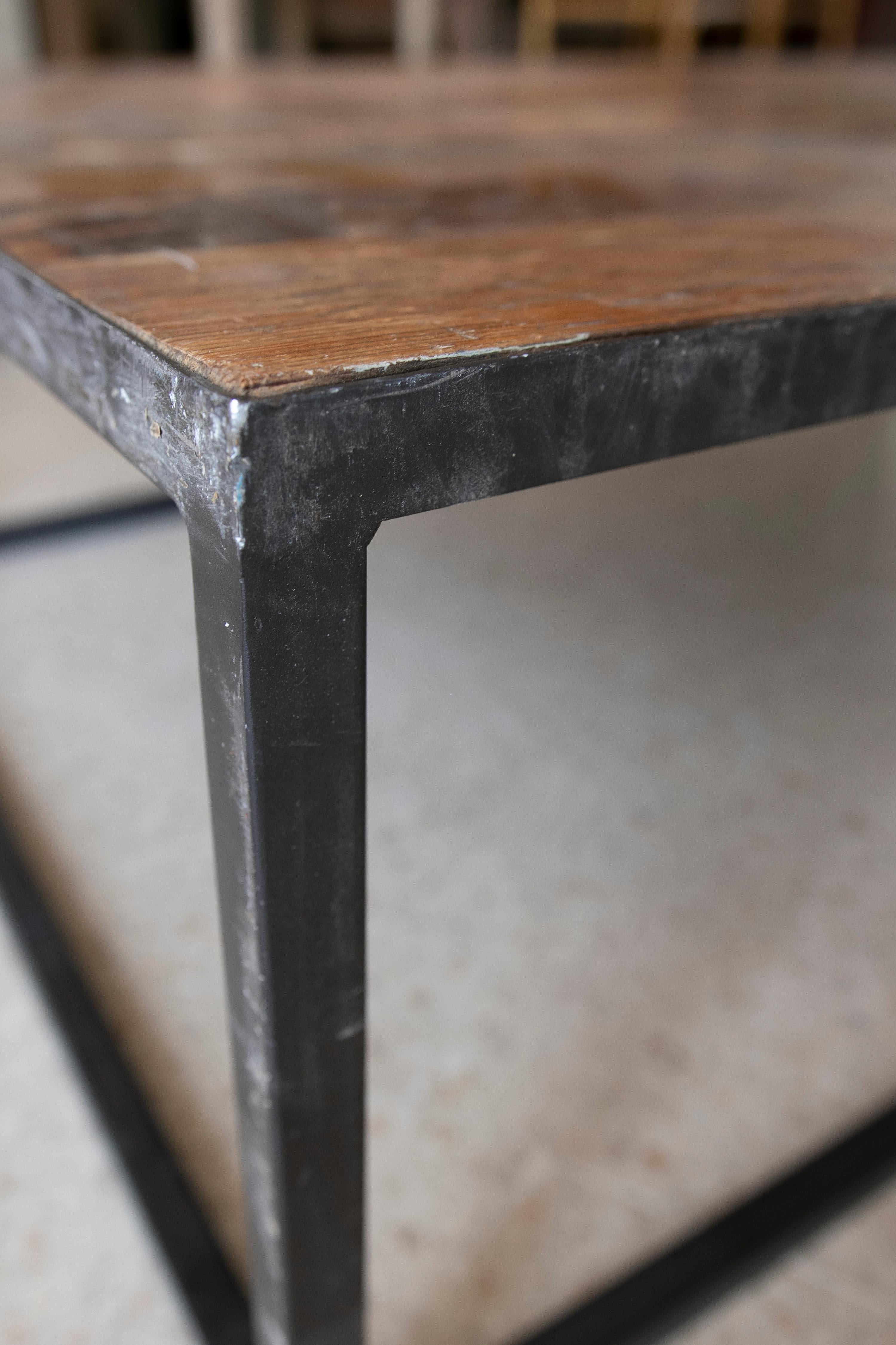 Late 20th Century Spanish Iron Cube Coffee Table w/ Distressed Wood Top 12