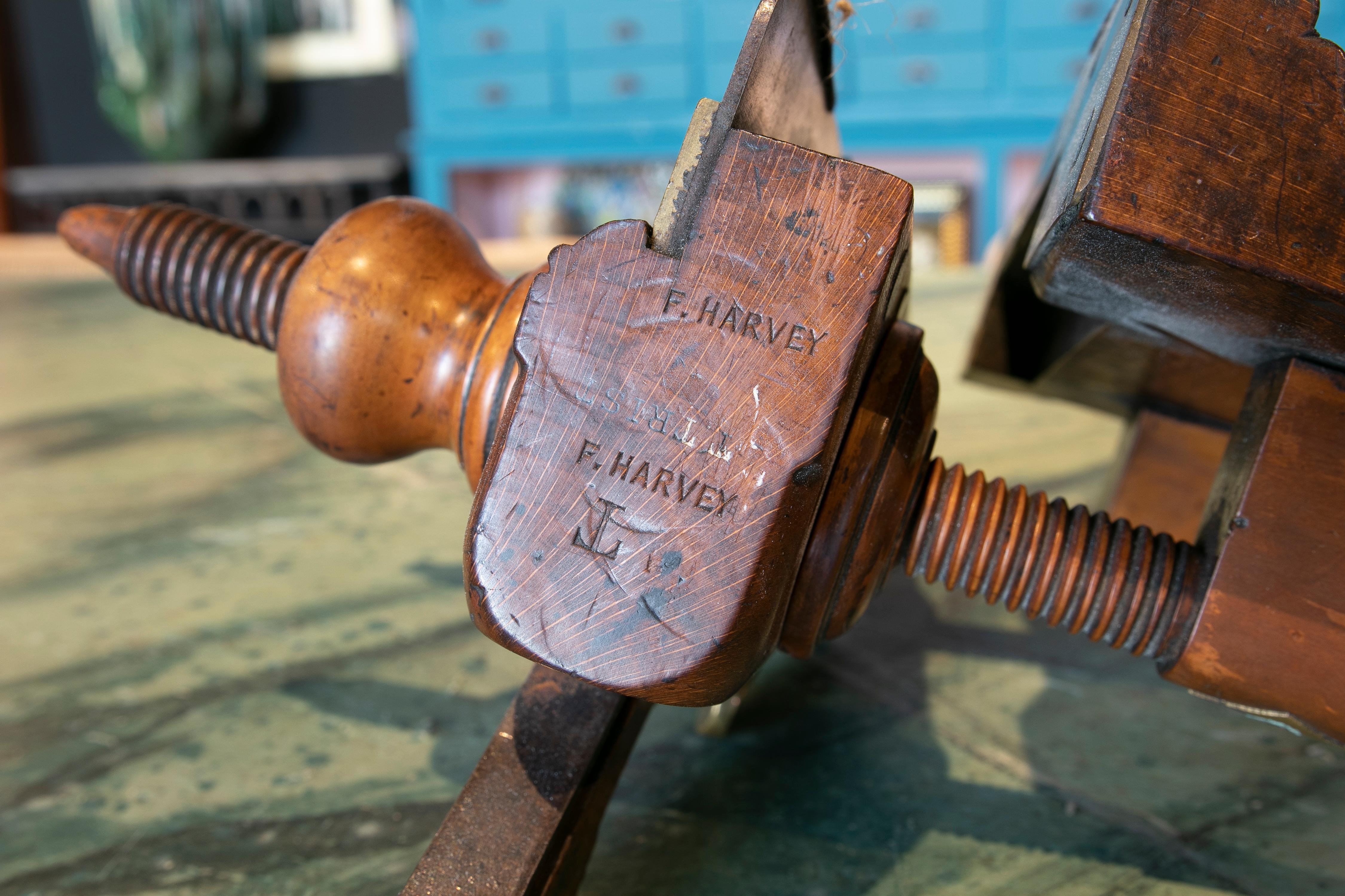 Late 20th Century Spanish Walnut Carpenter's Tool w/ Bronze Fittings & Decor For Sale 7