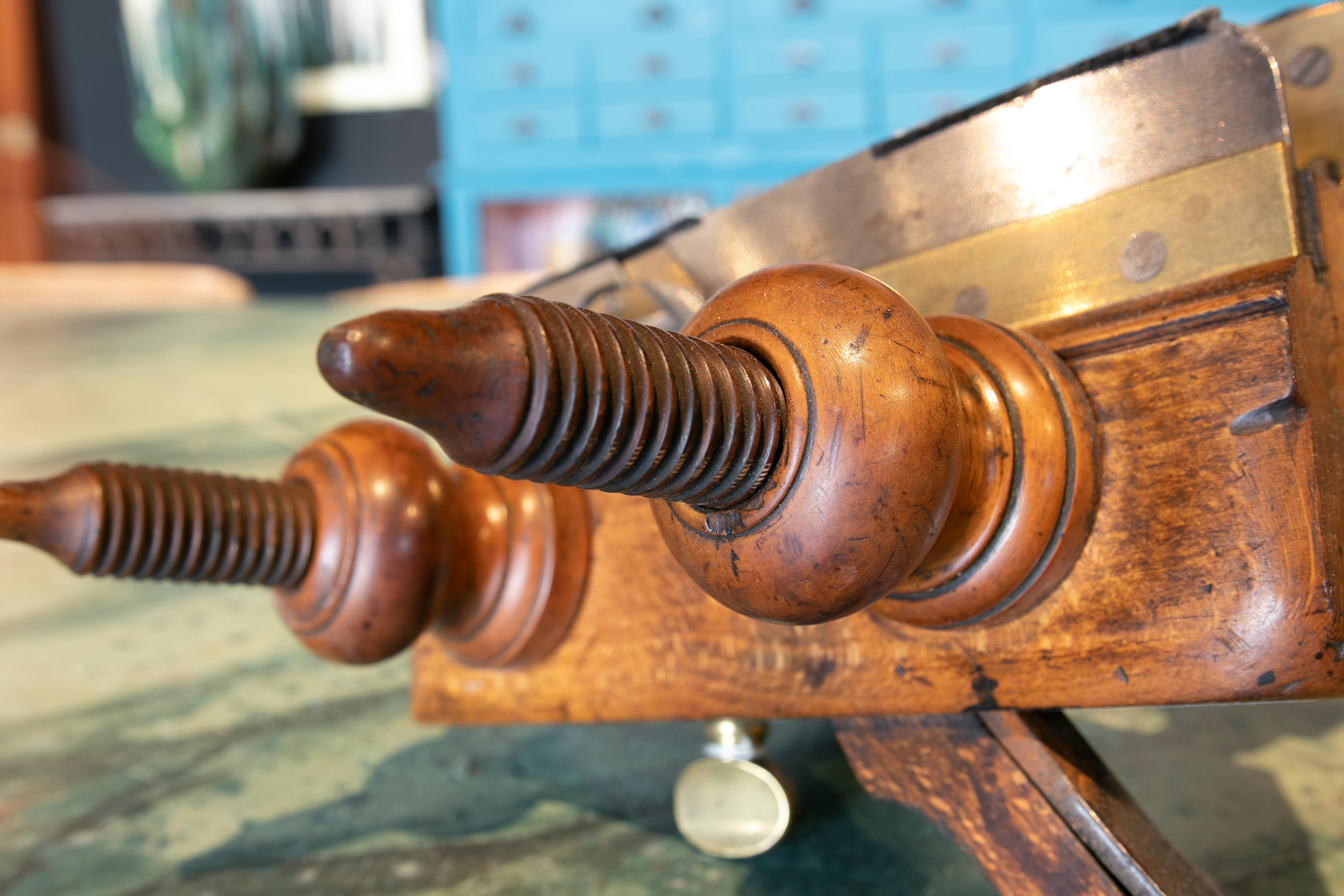 Late 20th Century Spanish Walnut Carpenter's Tool w/ Bronze Fittings & Decor For Sale 8