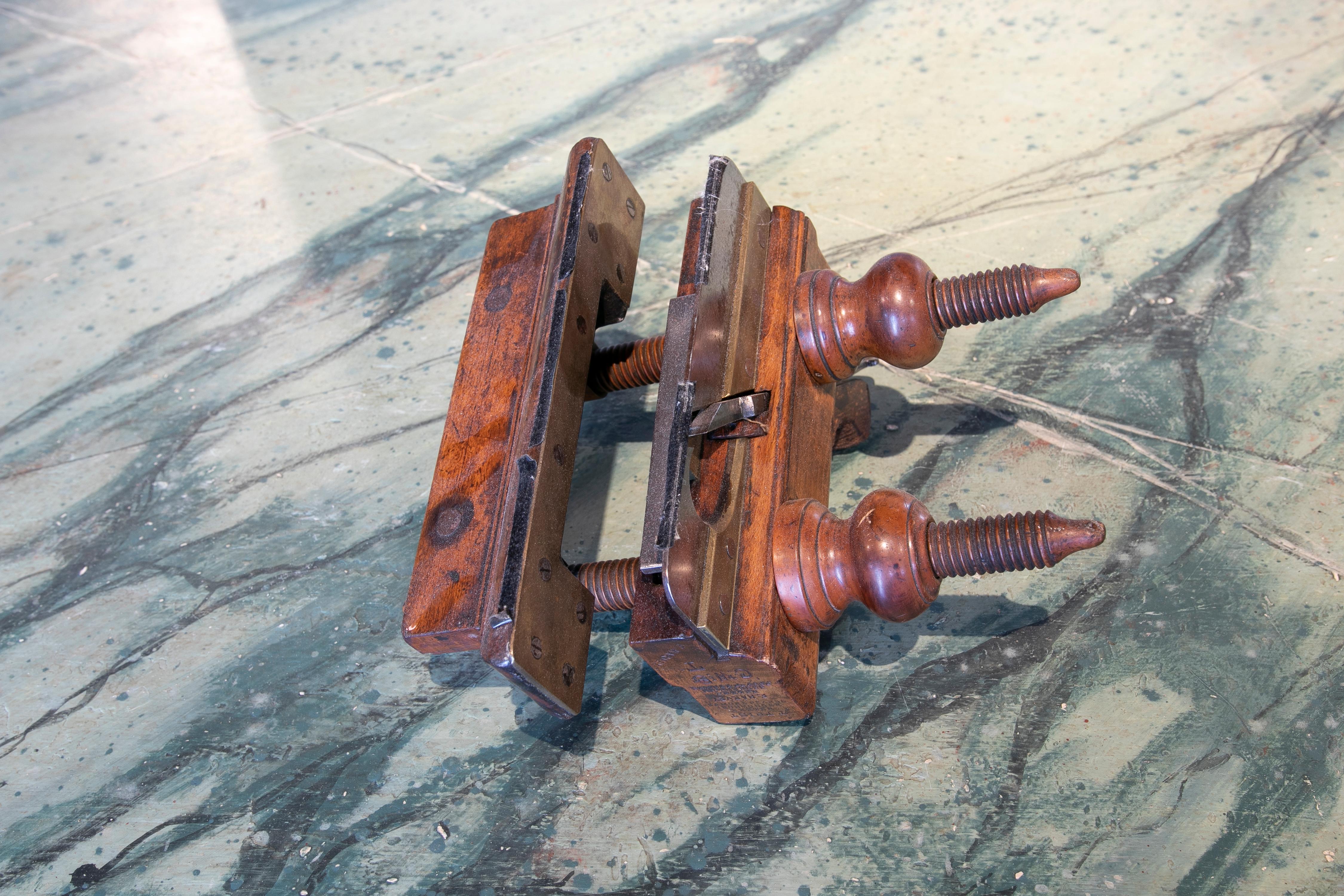 Late 20th Century Spanish Walnut Carpenter's Tool w/ Bronze Fittings & Decor For Sale 5
