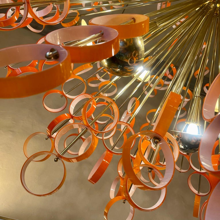 Late 20th Century Sputnik Chandelier in Jacketed Orange & White Glass by Vistosi In Good Condition For Sale In Firenze, Tuscany