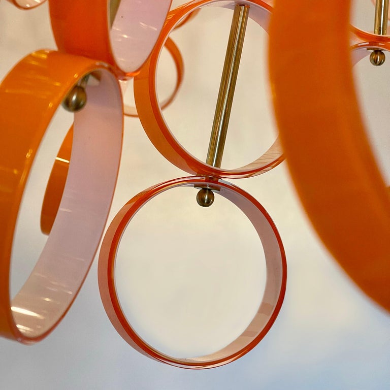 Late 20th Century Sputnik Chandelier in Jacketed Orange & White Glass by Vistosi For Sale 3