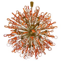 Late 20th Century Sputnik Chandelier in Jacketed Orange & White Glass by Vistosi