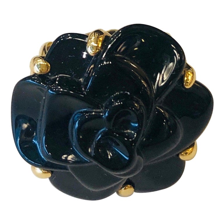 Late 20th Century Stamped Chanel Black Onyx and 18k Gold Camellia ...