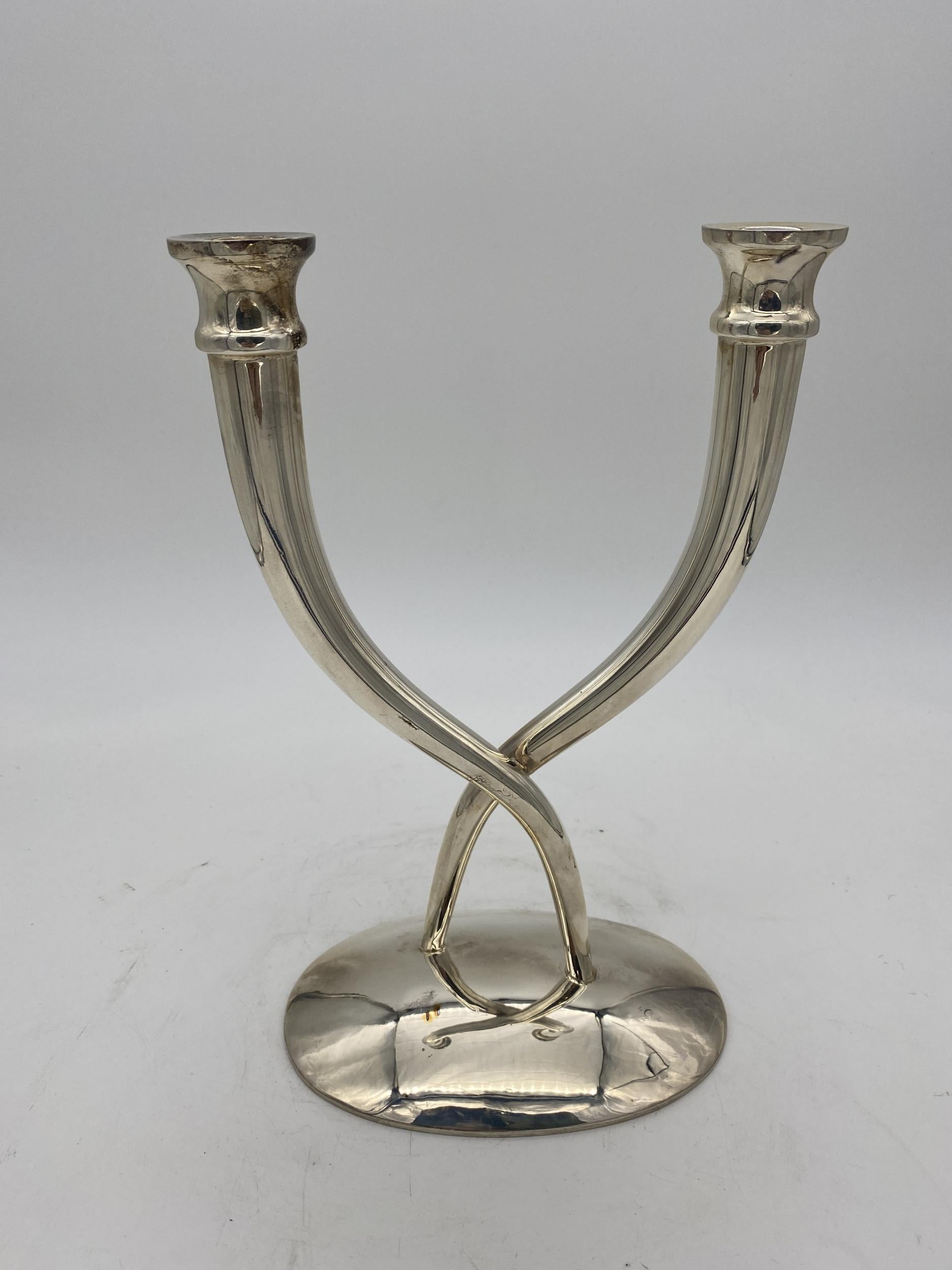 Mexican Late 20th Century Sterling Silver Candle Holder Pair by Villa