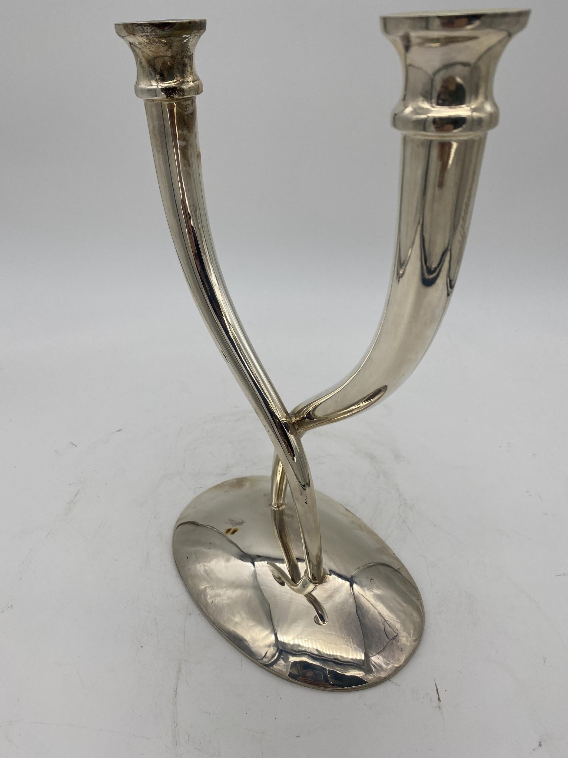 Late 20th Century Sterling Silver Candle Holder Pair by Villa In Excellent Condition In Van Nuys, CA