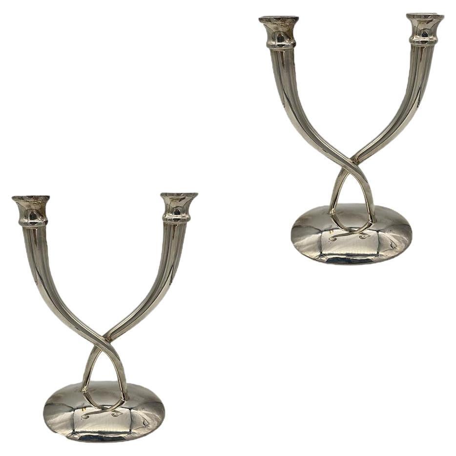 Late 20th Century Sterling Silver Candle Holder Pair by Villa