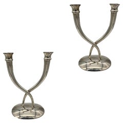 Late 20th Century Sterling Silver Candle Holder Pair by Villa