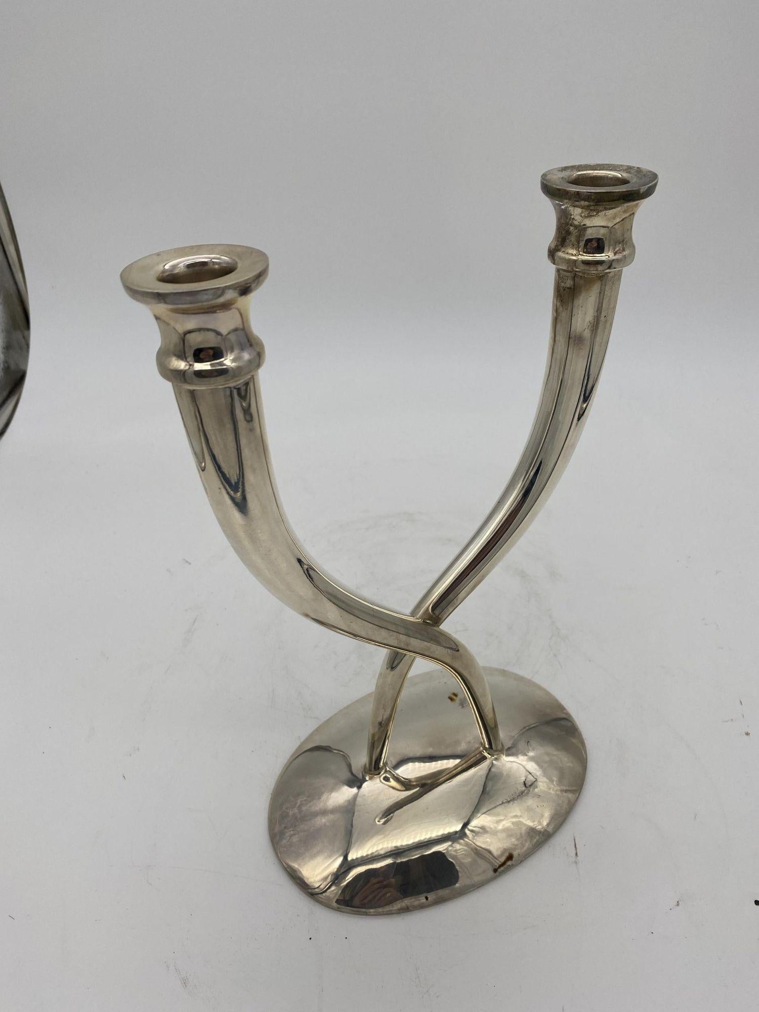 Late 20th Century Sterling Silver Candle Holders by Villa - a Pair 3