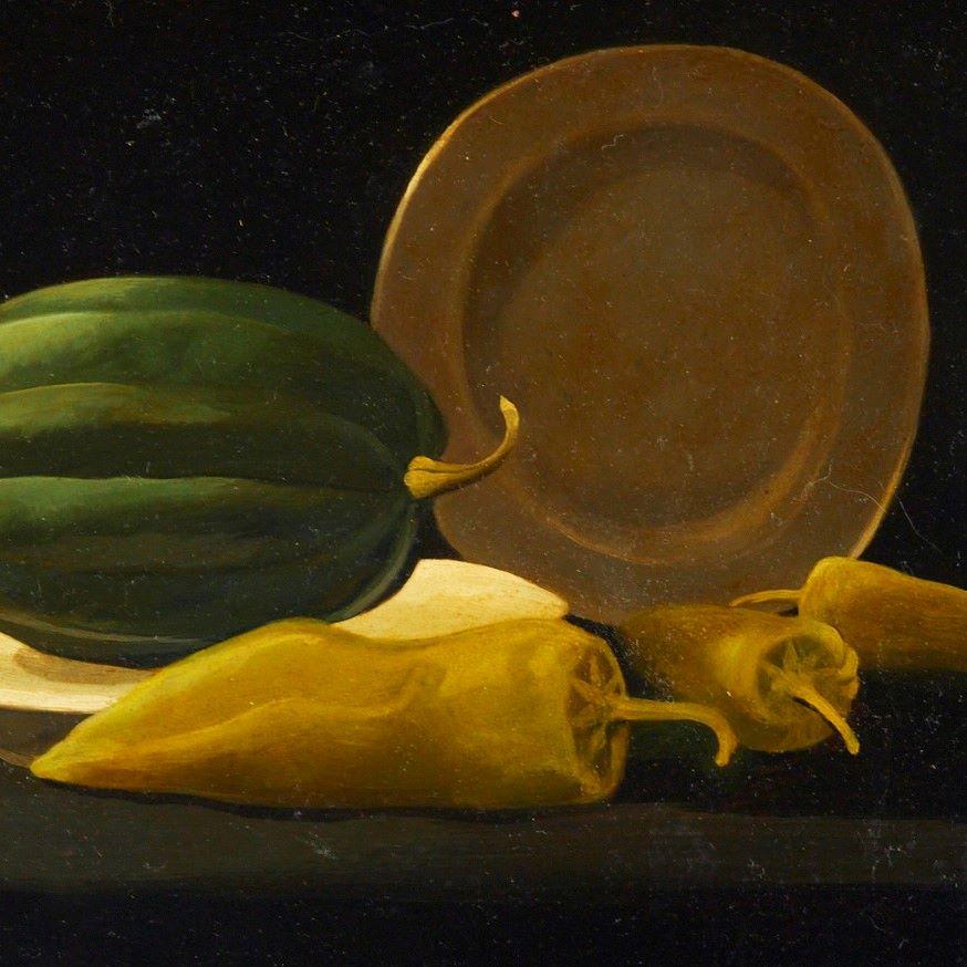 Gilt Late 20th Century Still Life Oil Paintings of Apples and Vegetables, A Pair