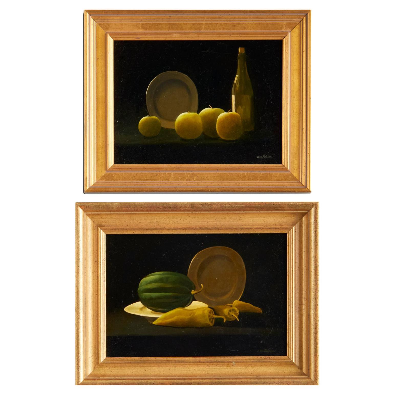 Late 20th Century Still Life Oil Paintings of Apples and Vegetables, A Pair