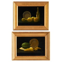 Vintage Late 20th Century Still Life Oil Paintings of Apples and Vegetables, A Pair