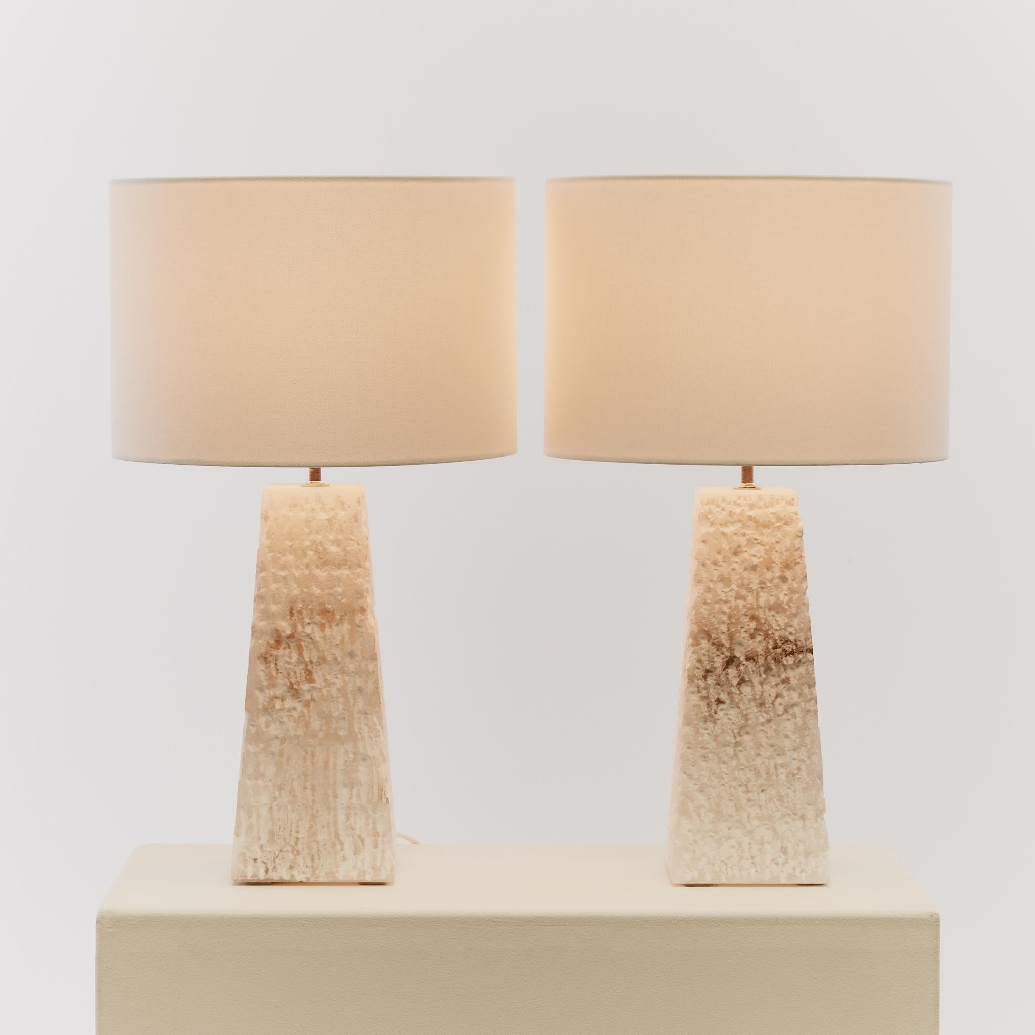 Brutalist Late 20th Century stippled alabaster stone table lamps