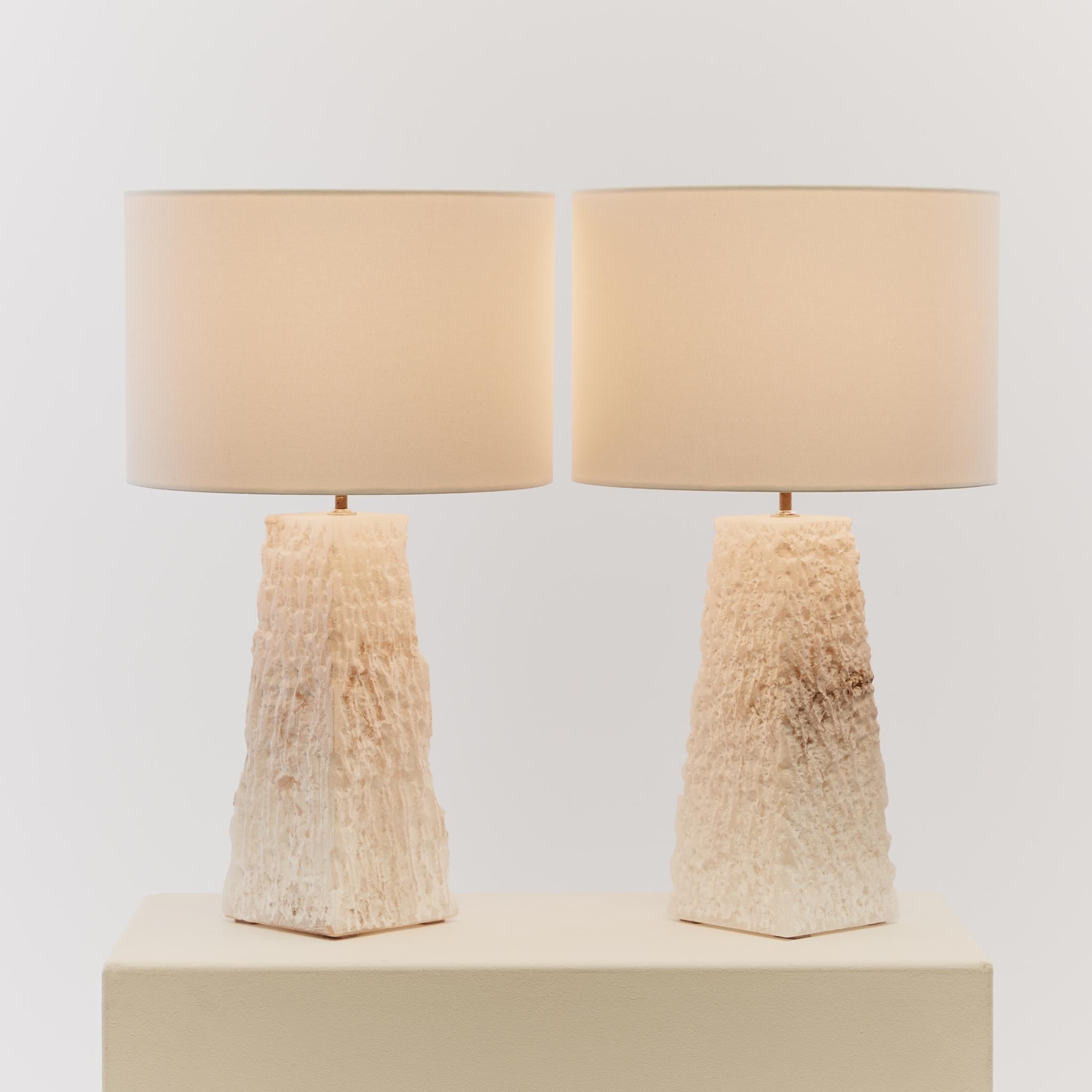 Hand-Carved Late 20th Century stippled alabaster stone table lamps