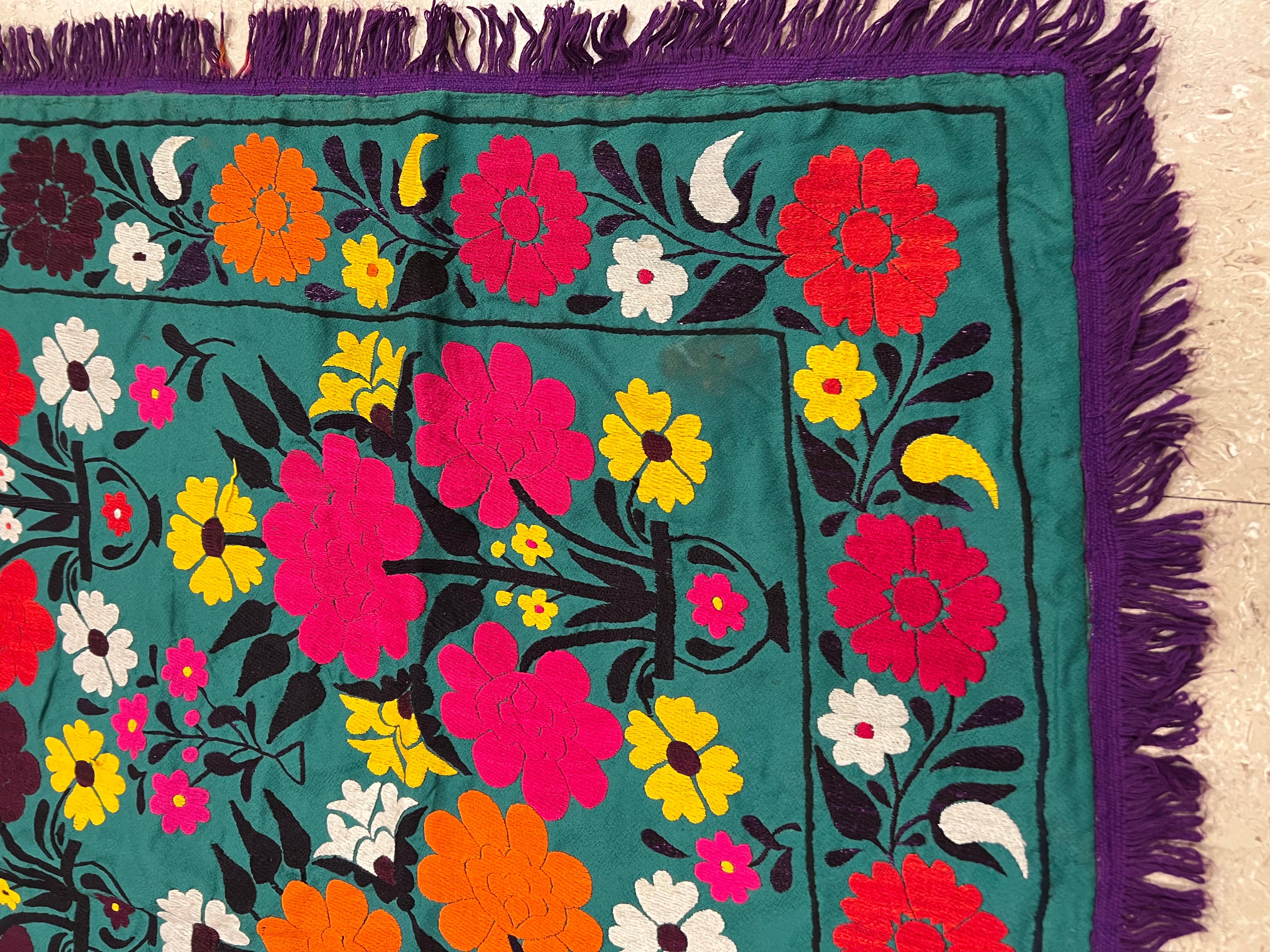 Late 20th Century Suzani Style Textile, Colorful and Floral Print For Sale 10