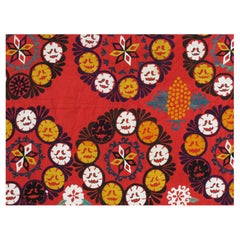 Late 20th Century Suzani Style Textile, Red, Yellow, Black, Blue
